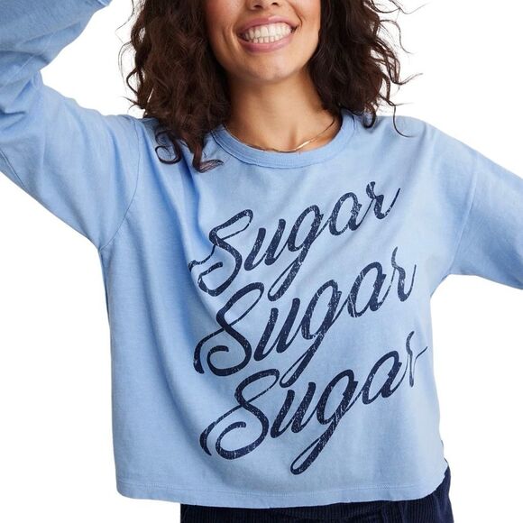 Aerie Baby Blue Sugar Cropped Graphic Boyfriend T-Shirt - XS N0499 - Picture 1 of 8